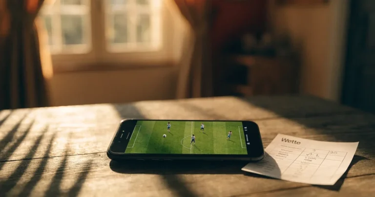 Ein ausgetrockneter Fussballplatz mit Rasenstreifen im warmen Nachmittagslicht, im Hintergrund Palmen und ein flaches Stadiondach.