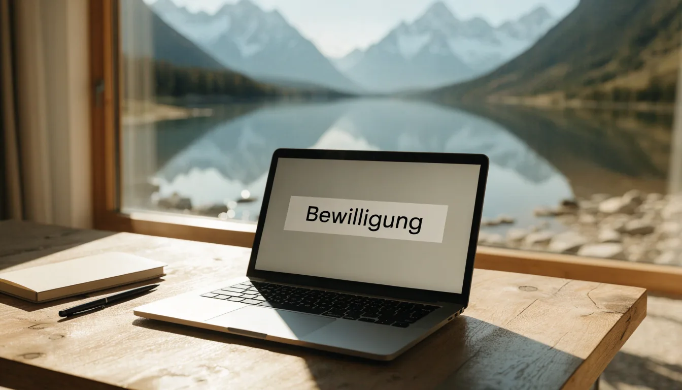 Ein Bergsee mit ruhigem Wasser und Gipfeln im Morgenlicht, am Ufer liegen glatte Steine.