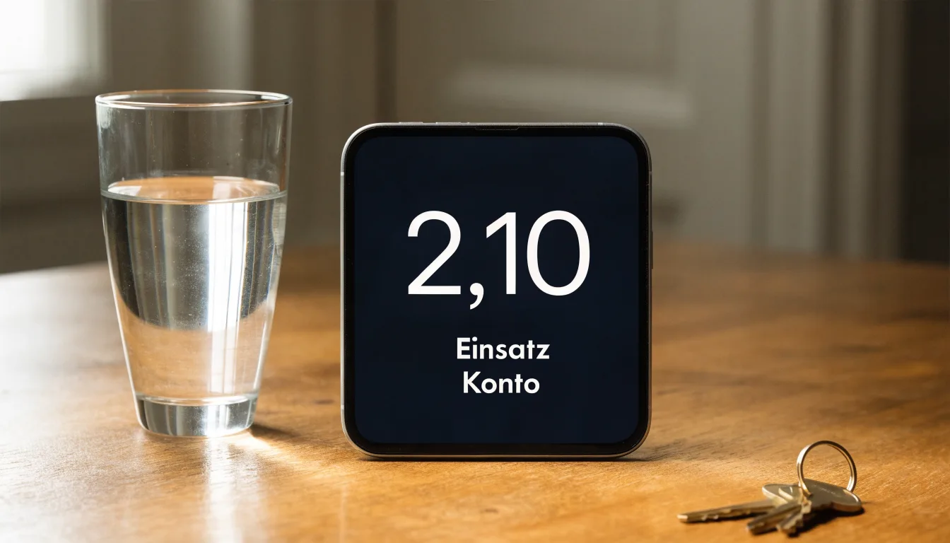 Ein Schlüsselbund und ein Glas Wasser stehen auf einem Holztisch im Licht eines Fensters