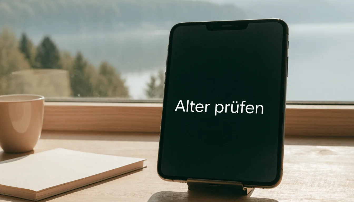 Eine Topfpflanze auf einem Fensterbrett mit weitem Blick über einen stillen See am Morgen